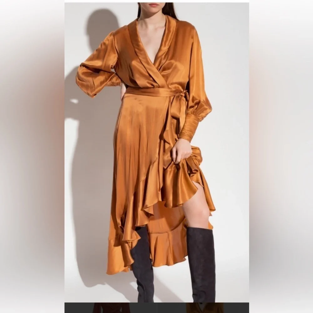 zimmermann gold wrap dress Zimmermann - Anneke Wrap Midi Dress